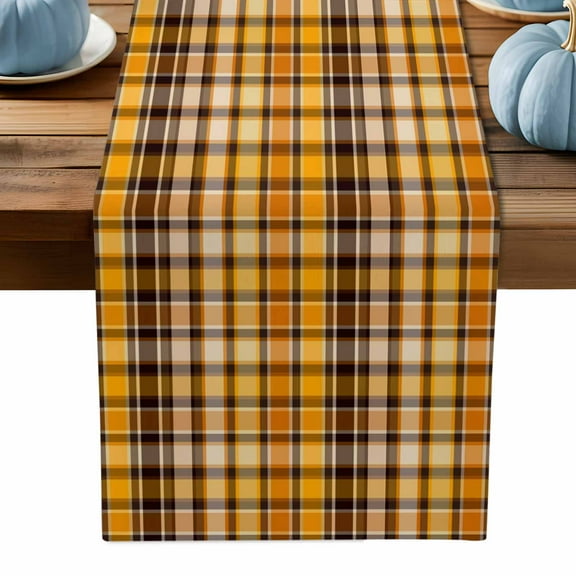 ERUNPONLY Yellow Black Plaid Table Runner - 108 Inch Long Country Simple Buffalo Check Gingham Cotton Linen Blended Dress Scarves Farmhouse Table Runner for Kitchen Dining, Coffee Table, 13" x 108"