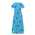 thumbnail image 6 of Uourmeti Girls Summer Maxi Dress Shark Fin Print Short Sleeve Crew Neck Casual Loose Flowy Tiered Dresses with Pockets, Size 5-6 Years, 6 of 7