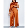 thumbnail image 2 of AURA Womens Satin Two Piece Set Asymmetrical Neck Top and Long Pants Casual Elegant Outfit, 2 of 5