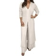 thumbnail image 1 of Conjunto de dos piezas de gasa para mujer talla grande: top de cuello en V y manga larga + pantalones, traje de playa, diseño con abertura, para primavera-verano, 1 of 8