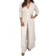 thumbnail image 1 of Conjunto de dos piezas de gasa para mujer talla grande: top de cuello en V y manga larga + pantalones, traje de playa, diseño con abertura, para primavera-verano, 1 of 8