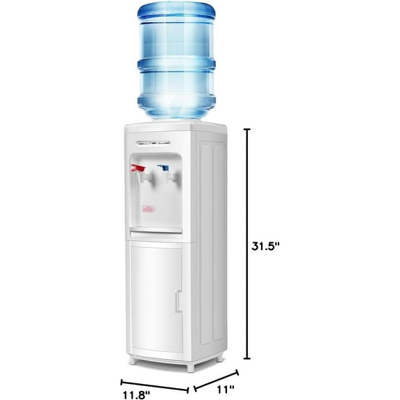 RONG-3 Top Loading Water Cooler Dispenser 5 Gallon Normal Temperature Water and Hot Bottle Load Electric Home with Storage Cabinet, White