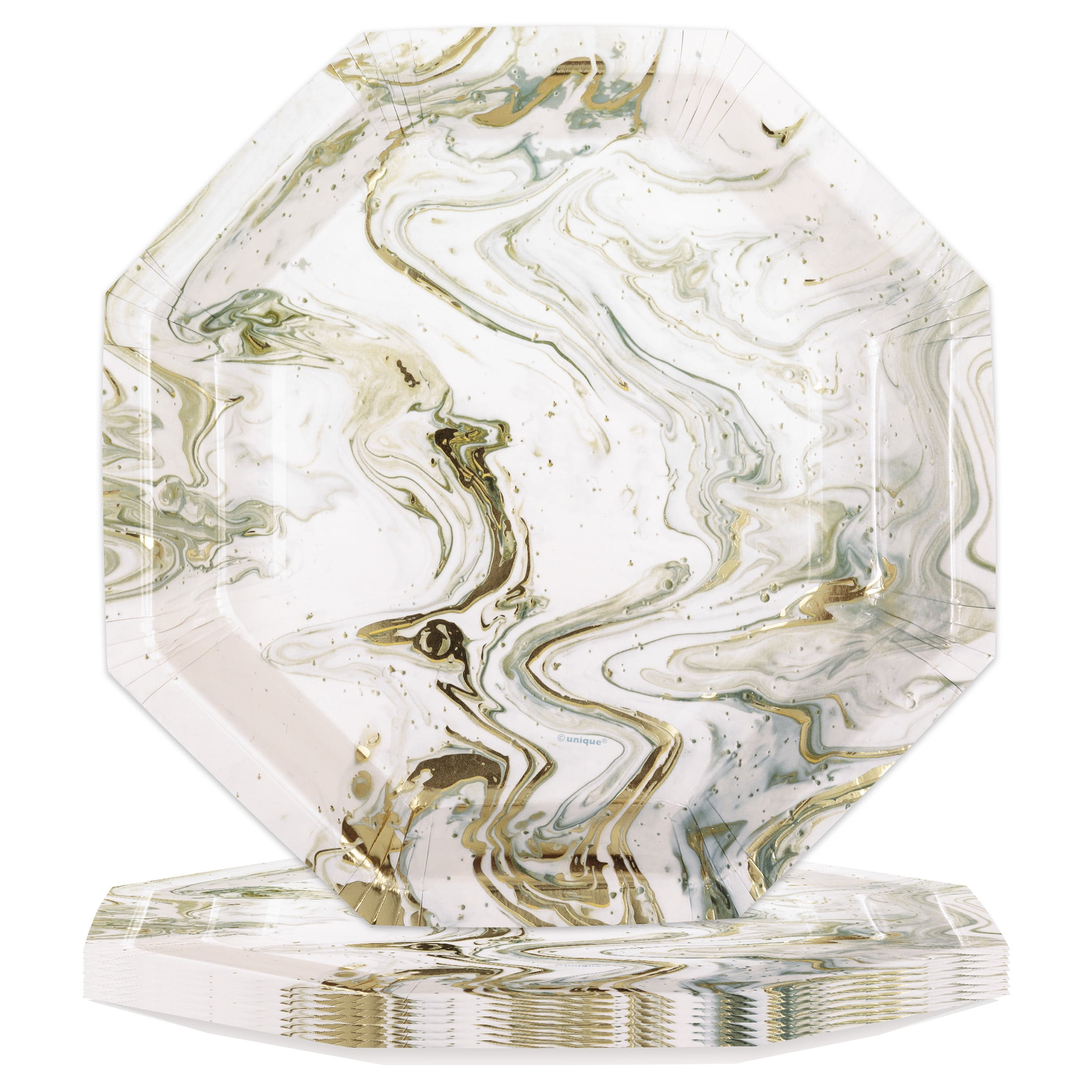 (6 pack) Gold and Silver Marble Paper Dinner Plates, 9.25", 8 Count, by Way To Celebrate