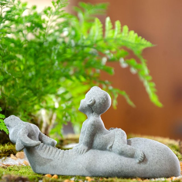 Adorno de escultura de resina tradicional de para sala de Yoga gris claro con detalles de apariencia texturizada paisaje único y ganado Baoblaze Estatua al aire libre