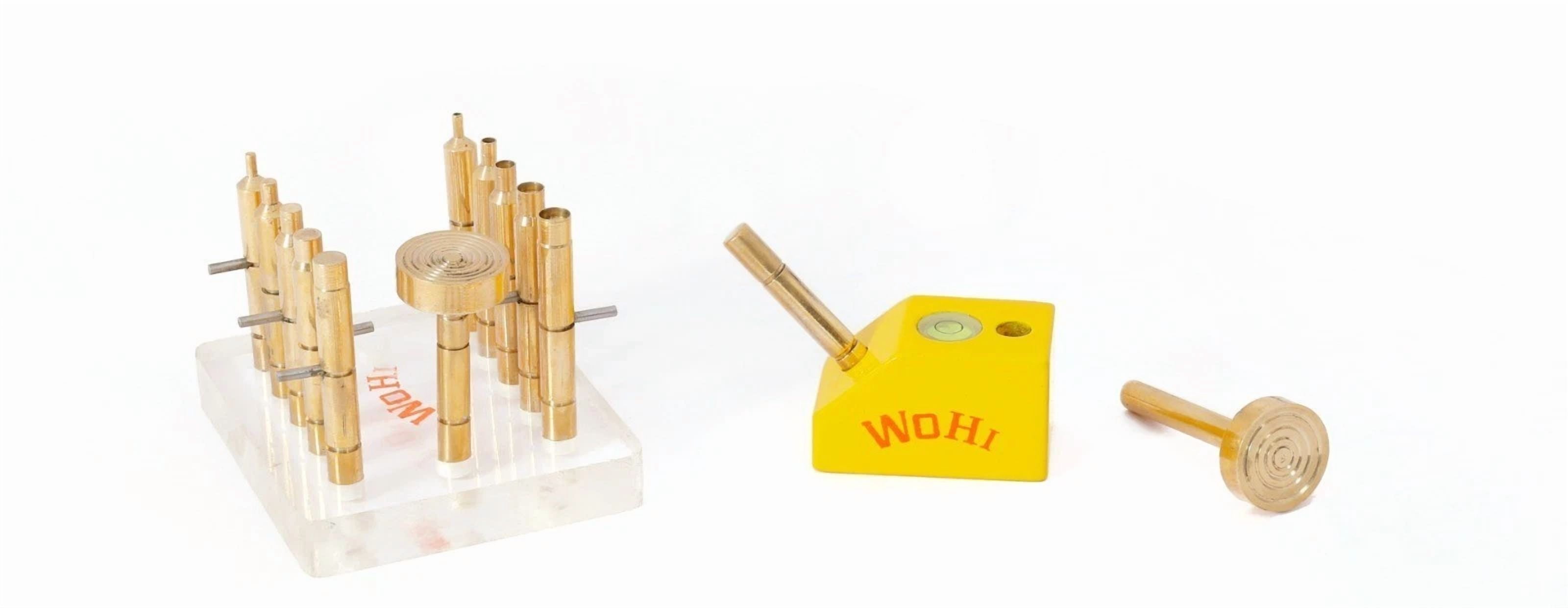 Wohi Innovations Gemstone Faceting Combo Set, 6mm/6.35mm Compatible, Includes 10 Brass Dopsticks, 1 Target DOP, 1 Brass Angle DOP, Allen Key