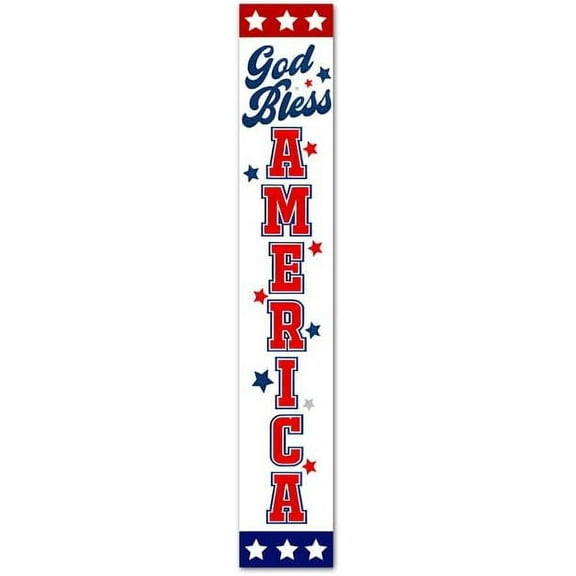 Rustic Farmhouse Bless Ameri-ca Welcome Vertical Signs Hanging Wooden Patriotic Independence Day Yard Garden Porch Stars Sign Wall Decor For 4th Of July Flag Decor Wood Sign 6x16 Inch