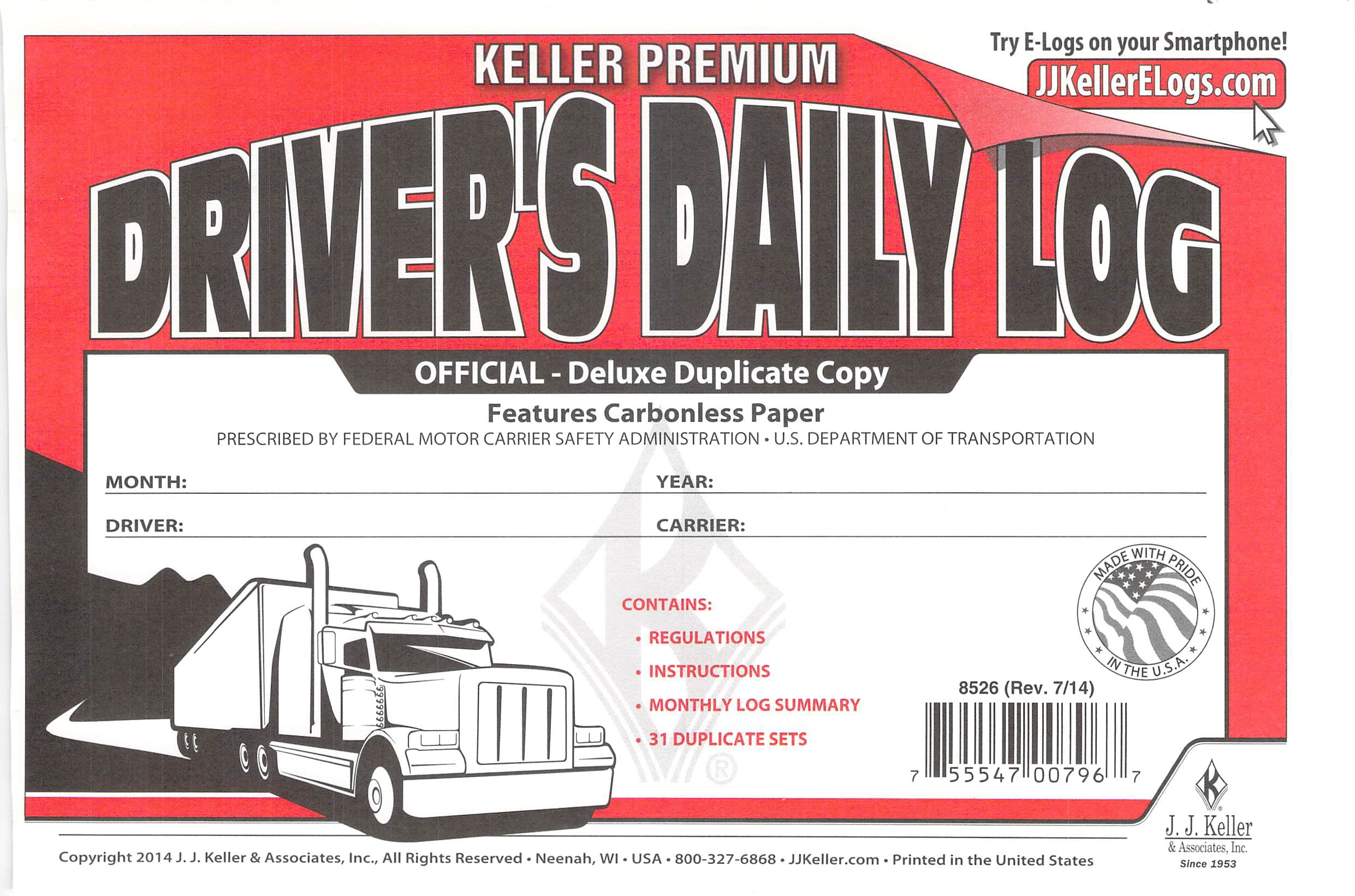 Lot of 100 JJ KELLER 8526 701L Duplicate Copy Driver's Daily Log Book Carbonless 