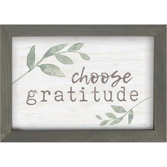 Choose Gratitude Greenery Whitewash 10 x 7 Inch Pine Wood Framed Wall Art Plaque