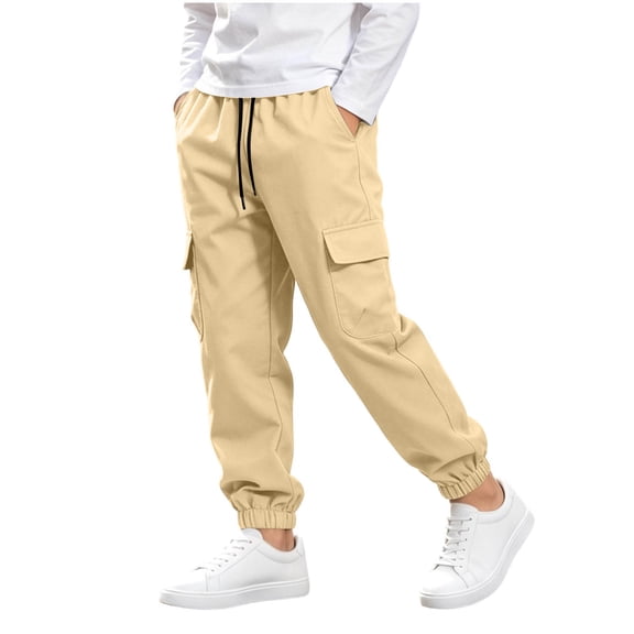 Nskgu Boys Cargo Joggers Sweatpants Elastic Waist Drawstring Cuffed Ankle Side Pockets Big Kids