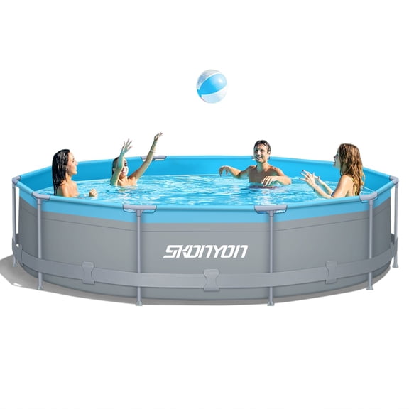 YMHML 12' x 30" Round Active Frame Above Ground Pool with Filter Pump for Family Water Sport Backyard Garden