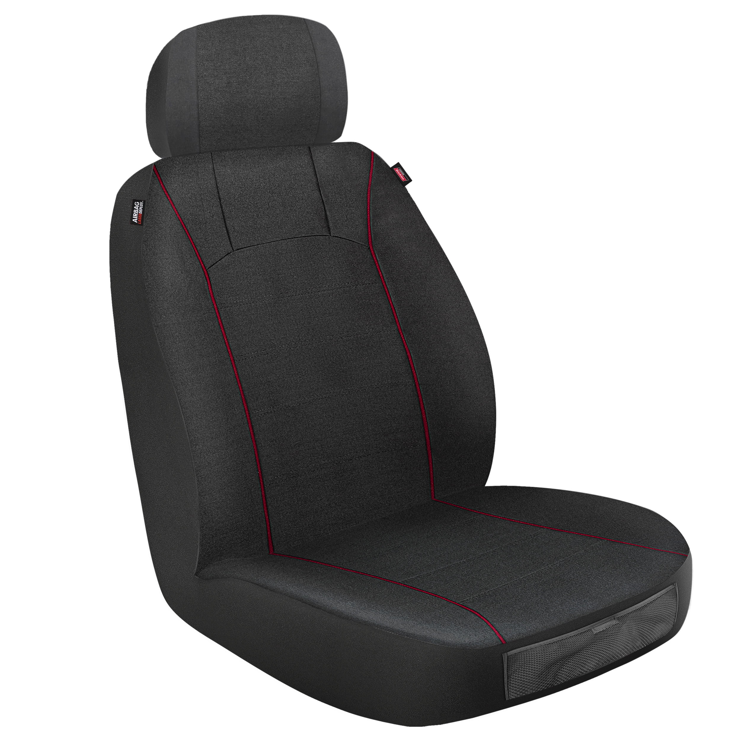 Genuine Dickies 2 Piece Universal Front Car Seat Covers with Storage - Black and Red, 43156WDI