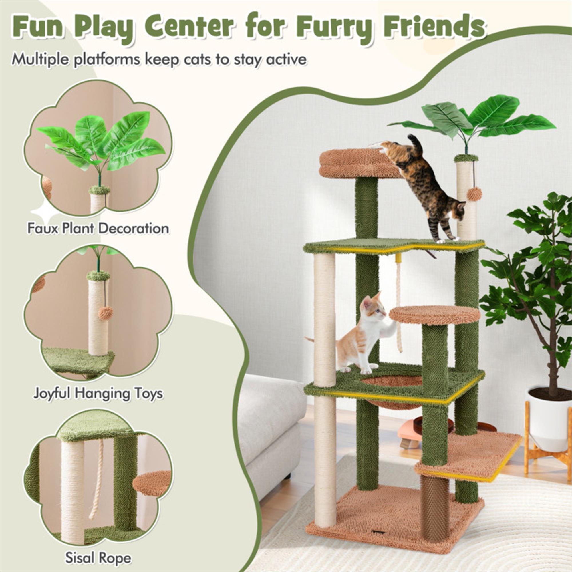 Pefilos 60" Cactus Cat Tree Tower for Indoor Cats, Multi-Level Cat Condo, Cat Tree House with Sisal Scratching Posts, Hammock and Perch, Green Pefilos 60" Cactus Cat Tree Tower for Indoor Cats, Multi-Level Cat Condo, Cat Tree House with Sisal Scratching Posts, Hammock and Perch, Green