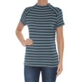 thumbnail image 4 of KENSIE $45 Womens New 1017 Teal Striped Turtle Neck Short Sleeve Top XS B+B, 4 of 5