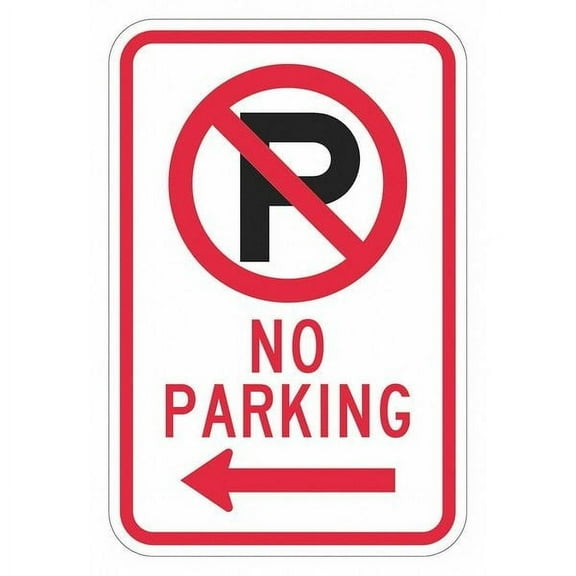 Lyle No Parking Sign, 12" W, 18" H, English, Aluminum, White T1-2885-DG_12x18