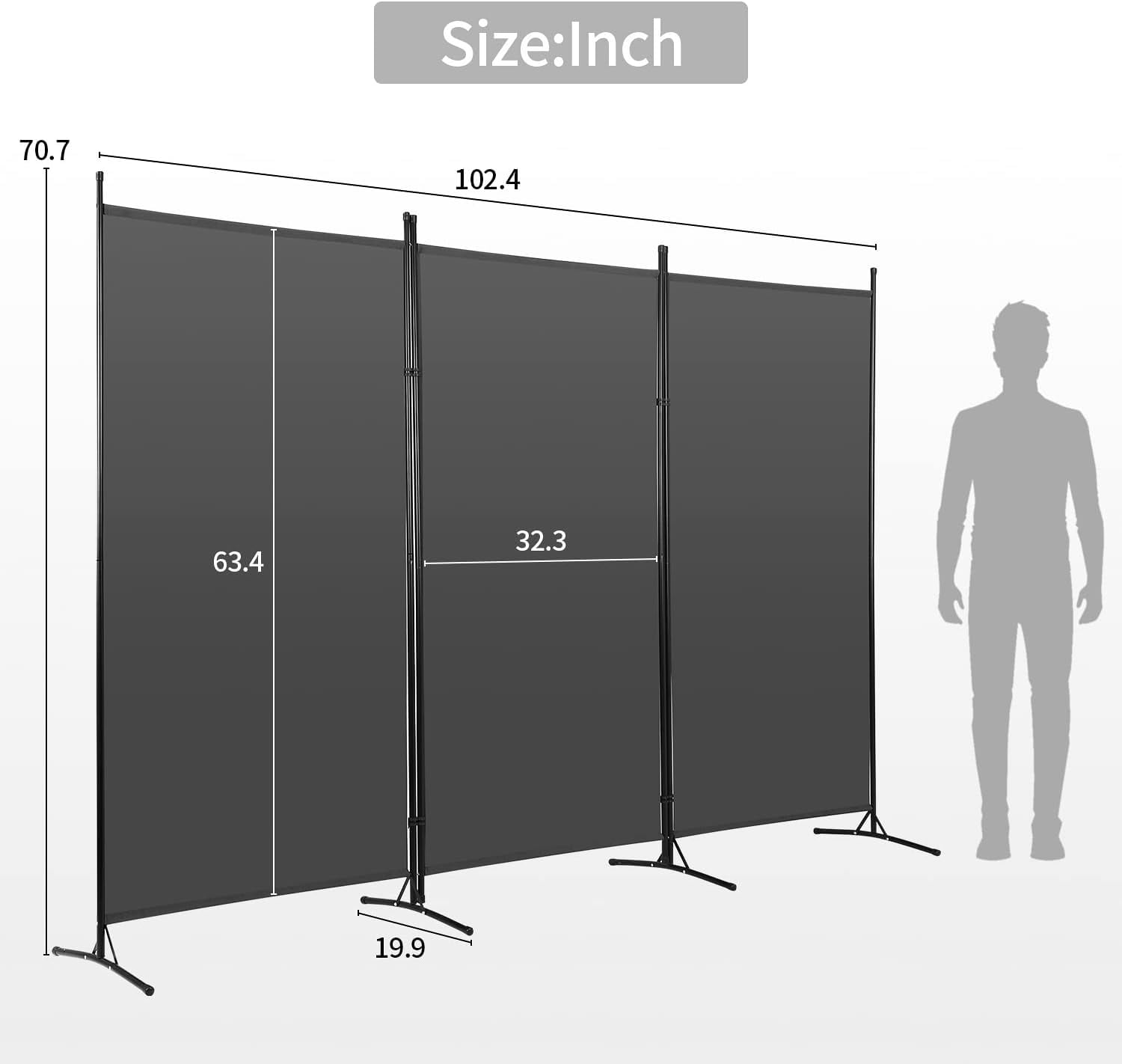 FDW 3 Panel Room Divider 5.9FT Partition Room Separators with Metal Frame Portable(Beige)