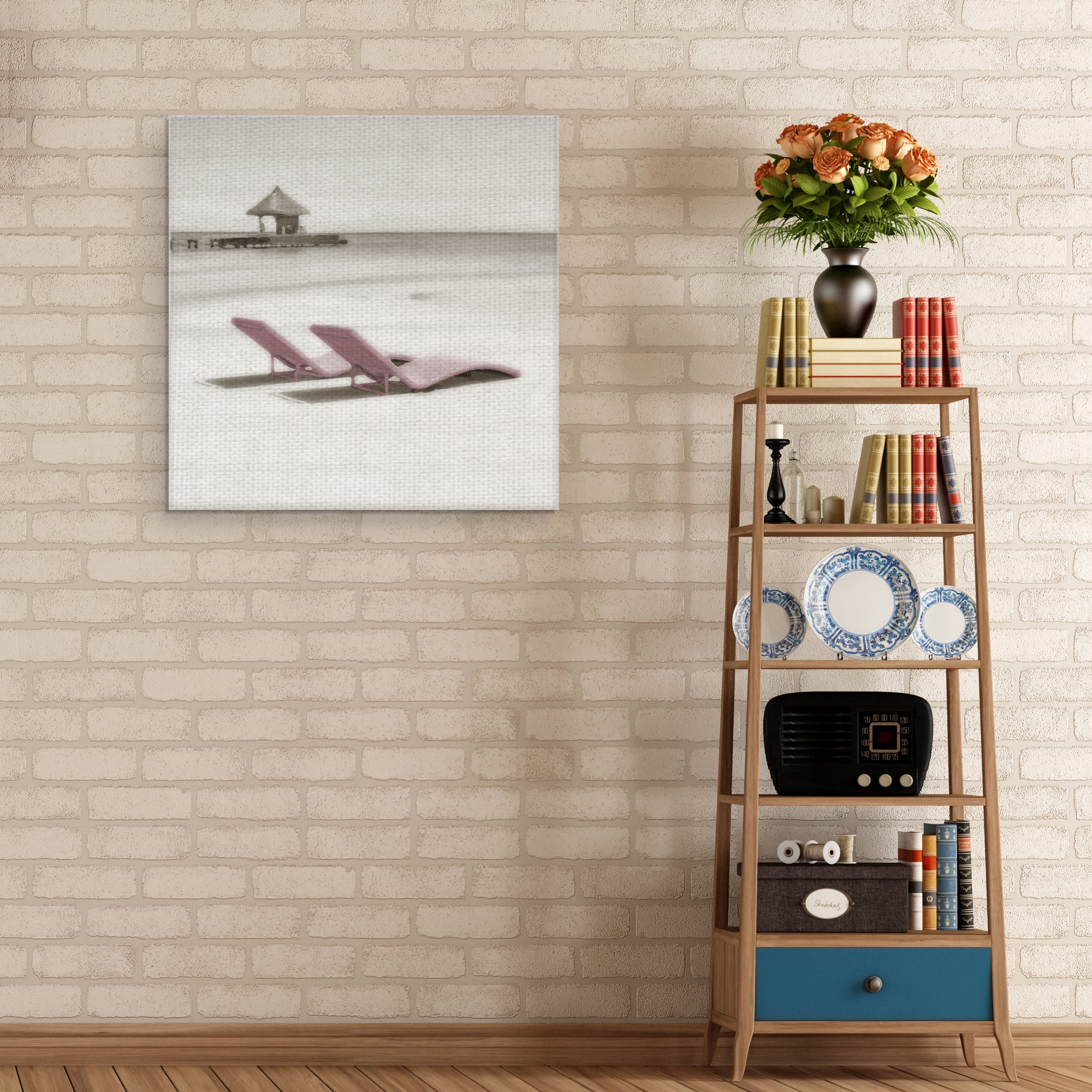 Masterpiece Art Gallery Reservations For Two Beach Chairs By Noah Bay Canvas Art Print 24" x 24"