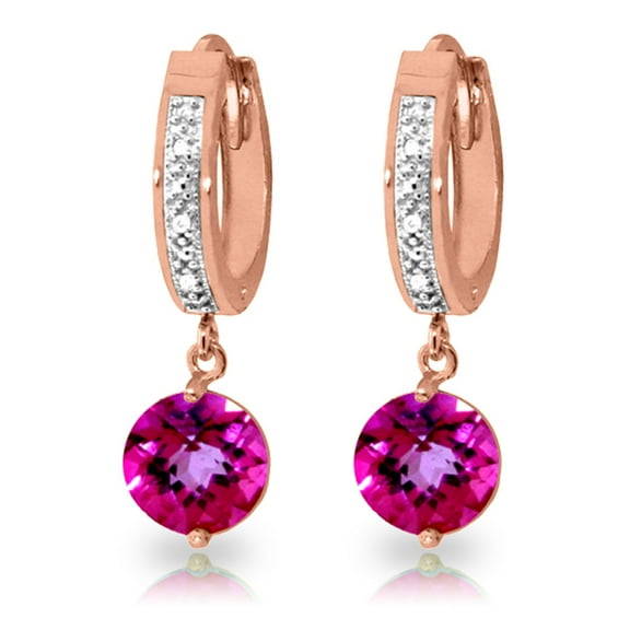 Galaxy Gold GG 14K Rose Gold Natural Diamonds and Pink Topaz Hoop Earrings - October Birthstone - Hope & Creativity - Fine Jewelry for Women