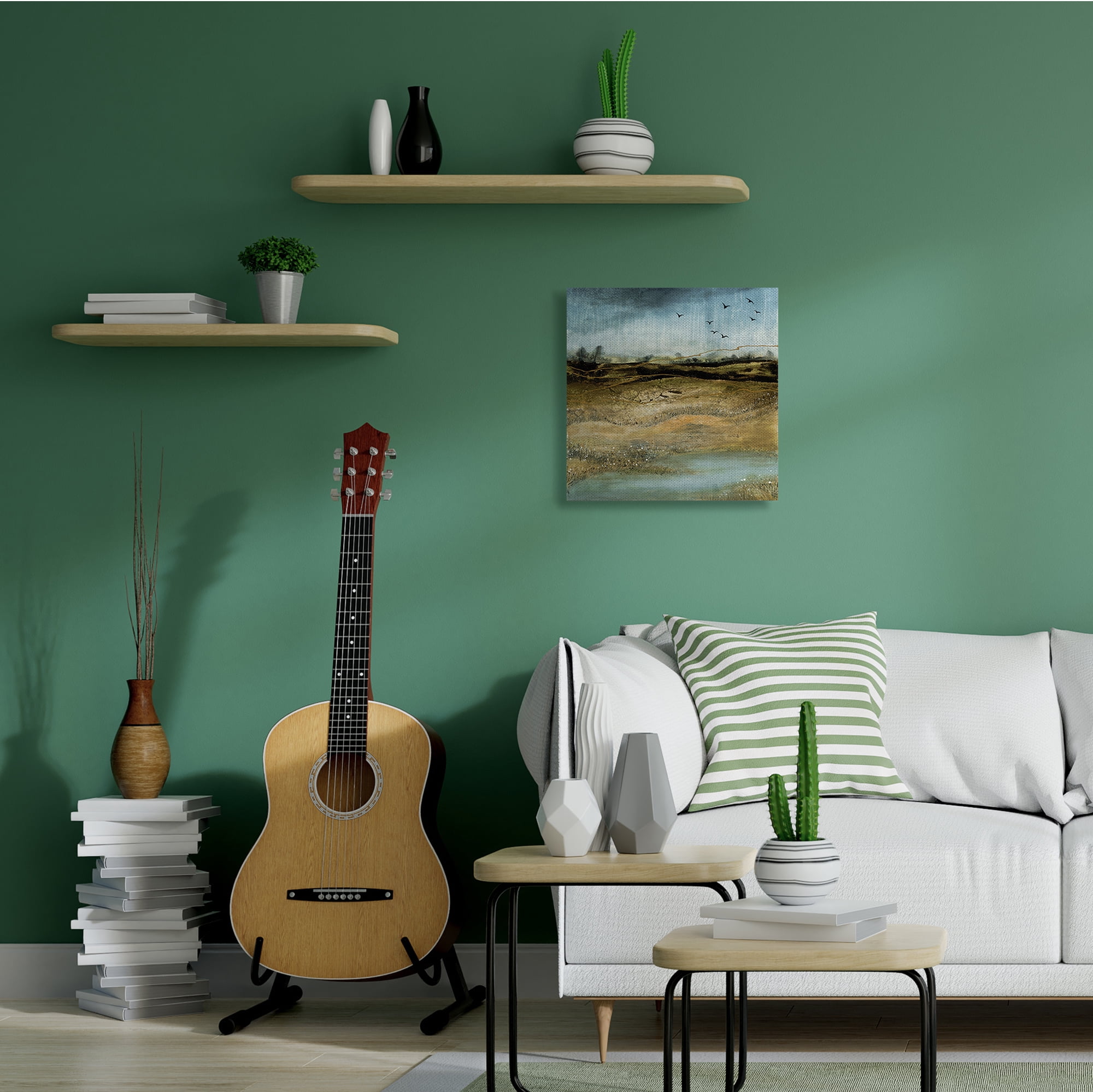 Rustic Landscape Abstraction Birds at Flight 24 in x 24 in Painting Canvas Art Print, by Stupell Home Décor