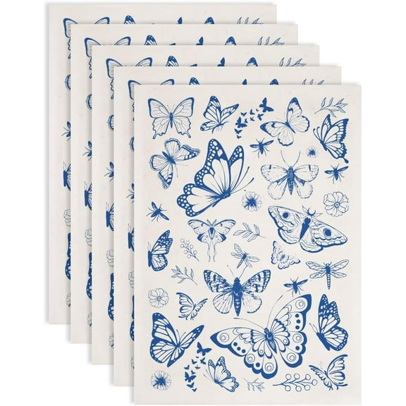 5PCS Butterfly Underglaze Transfers for Pottery Flower Transfer Stickers Ceramic Decals Blue Waterslide Underglaze Transfers Paper for Porcelain Overglaze Enamel Clay Decal 20.5x14.6in Paper