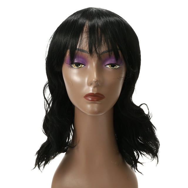 Unique Bargains Perruques en Cheveux Humains pour Femmes 16 Pouces Perruque Noire Bouclée avec Bonnet de Perruque Duveteuse Bouclée Ondulée