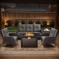 thumbnail image 2 of POCASSY Patio Furniture Set with Fire Pit Table, 5 Pieces Wicker Patio Furniture Outdoor Conversation Set with 43 Inch Width Propane Fire Pit Table, Brown Wicker/Gray Cushion, 2 of 19