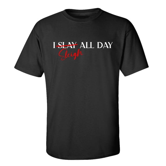 Funny Sleigh All Day Short Sleeve Holiday T-shirt-Black-xxxl