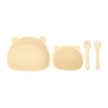 Nehlobo 4pcs Children Plate Utensils Set Silicone Suction Bowls Set Toddler Panda Shape Plate