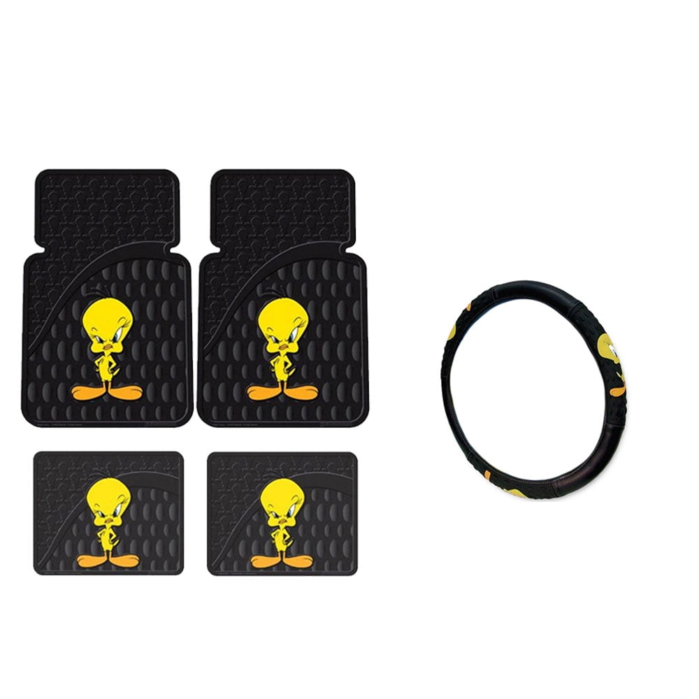 Tweety Bird 2 Front Vinyl Floor Mats And 2 Rear Vinyl Floor Mats With Wheel Cover