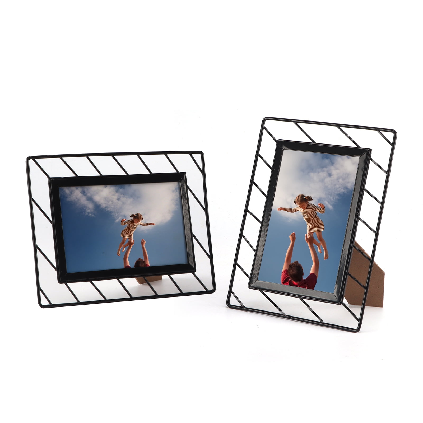 4x6 Black Picture Frames Set of 2, Metal Bevel Wire 4 by 6 Photo Frames for Tabletop or Wall