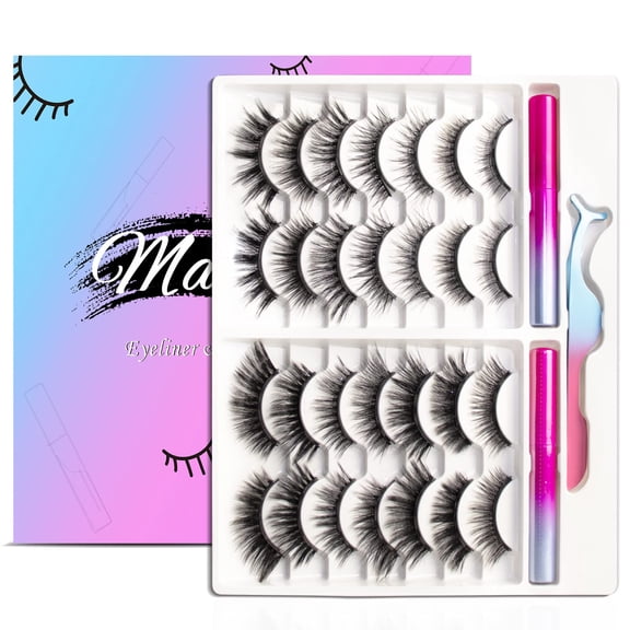 Magnetic Eyelashes Kit, Long Lasting and Reusable Magnetic lashes Natural Look, 14 Pairs False Eyelashes with Magnetic Eyeliner & Tweezers, Easy to Wear, No Glue Needed (14 Pairs) C63