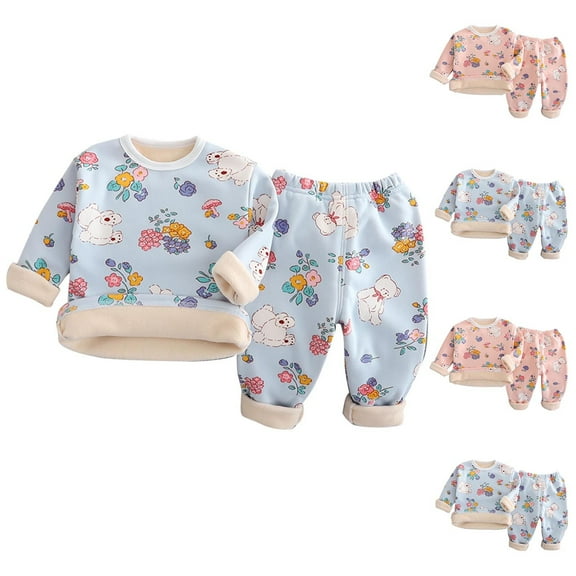 QSXADF Kid's Fall/Winter Fuzzy Casual Fleece Set Long Sleeve Graphic Fleece Top with Pants Casual Wear Loose Winter Children Clothing Set