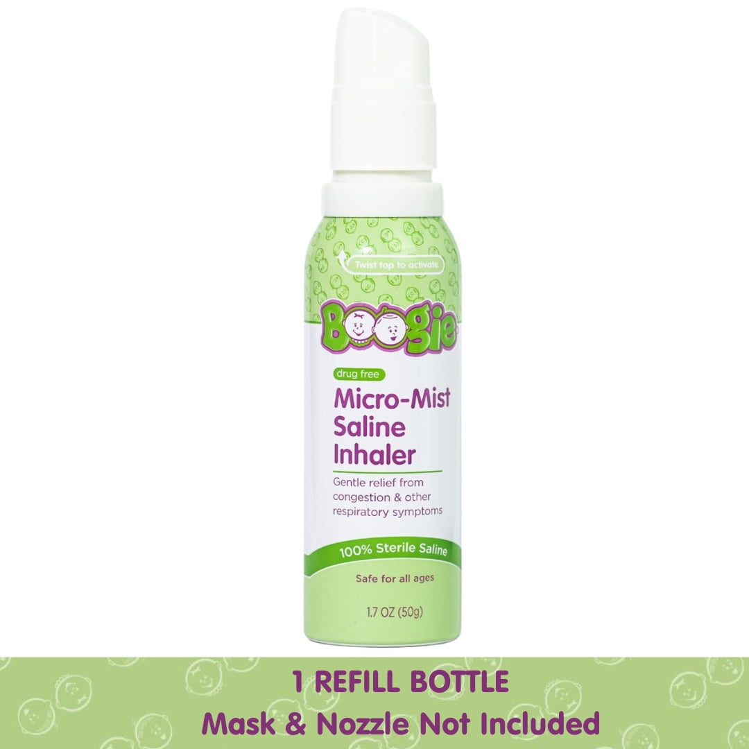 (3 pack) Boogie Sterile and Drug-Free Micro-Mist Saline Inhaler Spray Refill for Kids, 1.7 oz