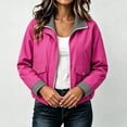 thumbnail image 5 of Mifsaly Womens Bomber Jackets Zip Up Collared Plaid Lining Windbreaker Jacket Fall Winter Windproof Comfort Daily Wear Outdoor Activity Work Office Casual Outfits Hot Pink,S, 5 of 5