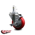 thumbnail image 2 of 3.5 Inch Red Poly Wheel Swivel 7/16 Inch Grip Ring Stem Caster with Brake, 2 of 2