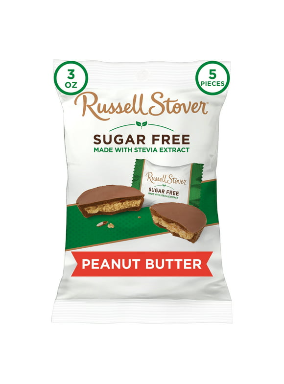 RUSSELL STOVER Sugar Free Peanut Butter Cup Chocolate Candy, 3 oz. bag ( 5 pieces)