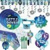 Battle Royal Video Game Birthday Party Supplies Pack For 16 With Plates, Cups, Small Napkins, Paper Tablecover, Swirls, Banner, Cutlery, Candle, Balloons, Add An Age Banner, and Exclusive Pin