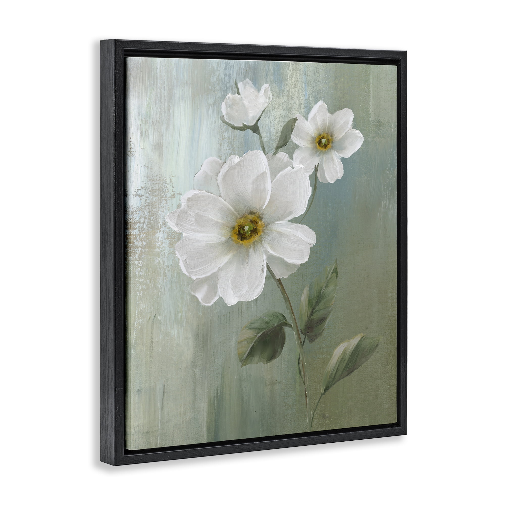 Stupell Industries Blooming White Blossoms Plants & Flowers Painting Black Floater Framed Canvas Art Print Wall Art, 25 x 31