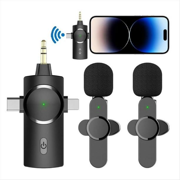Micrófono de Solapa Inalámbrico 3 en 1 para Entrevistas, Video y Podcasts para , para , Android, Teléfonos Inteligentes, Cámaras y Computadoras