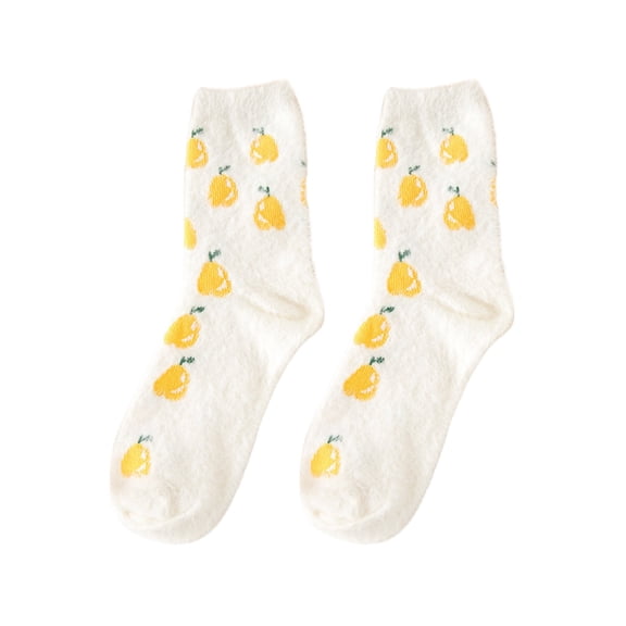 Yuanlong Women's Above-Ankle Socks Fruit Print Fuzzy Coral Floor Socks Soft Thermal Warm Holiday Hosiery