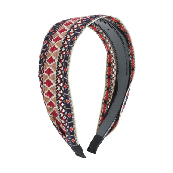 Unique Bargains 1 Pc Headband Embroidery Geometric Hair Accessories for Women Red