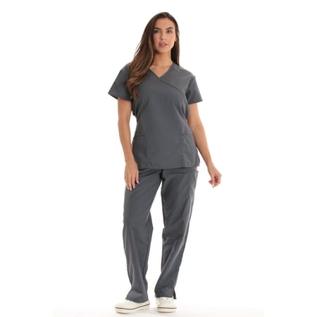 

Just Love Women s Scrub Sets Medical Scrubs (Mock Wrap) - Comfortable and Professional Uniform in (Steel Grey with Steel Grey Trim 2X)