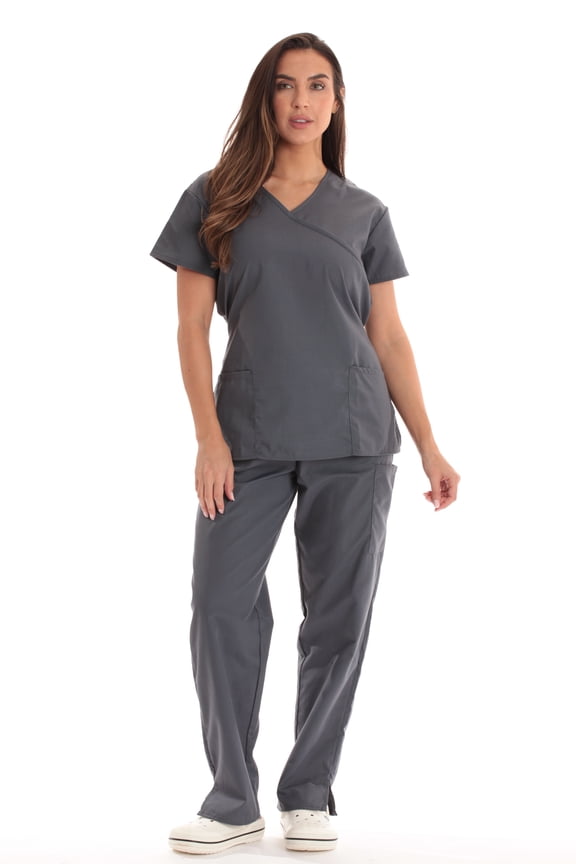 Women's Scrub Sets Medical Scrubs (Mock Wrap) - Comfortable and Professional Uniform in