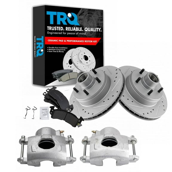TRQ Front Metallic Pads Performance Rotor & Caliper Kit Fits Select Buick Cadillac Chevy