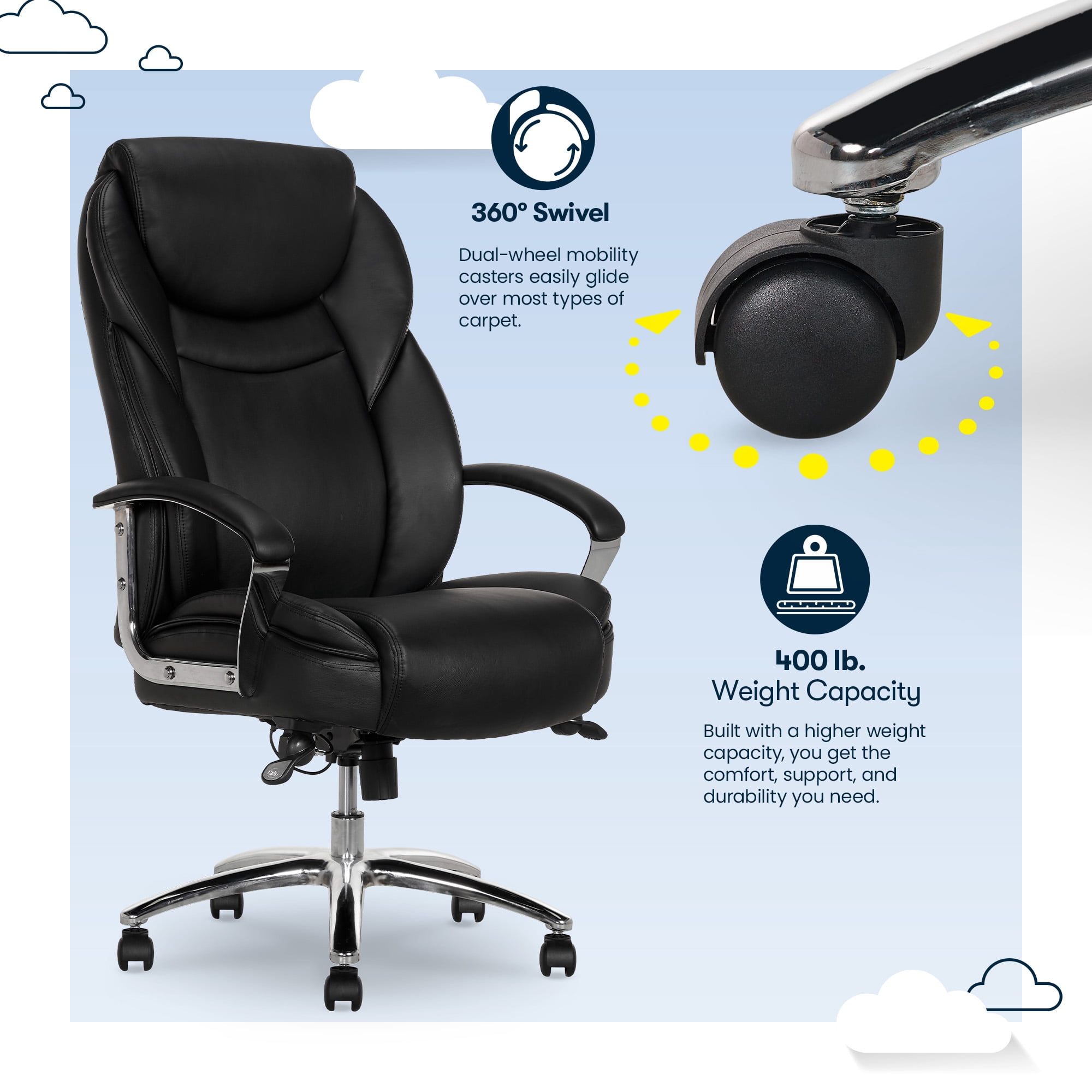 Serta Big & Tall Office Chair, Bonded Leather, Black