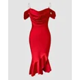 thumbnail image 5 of CHICME Womens Dresses Pearls Strap Off Shoulder Ruffle Hem Bodycon Midi Party Dress Red-S, 5 of 8