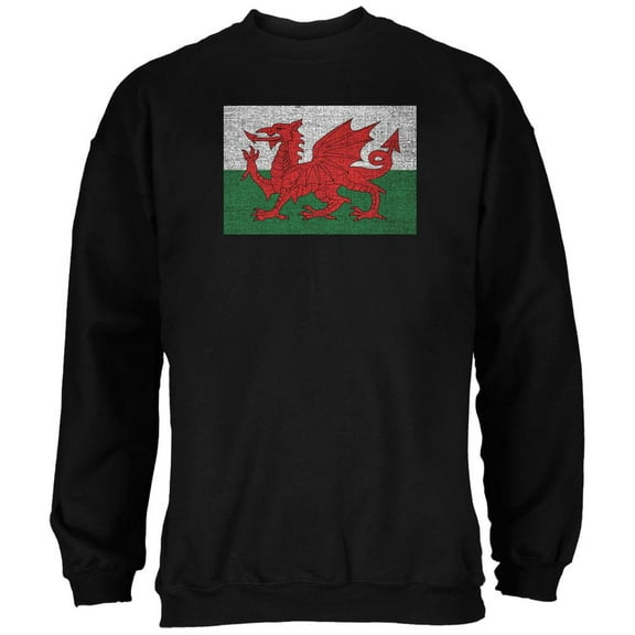 Welsh Flag Distressed Black Adult Sweatshirt - X-Large