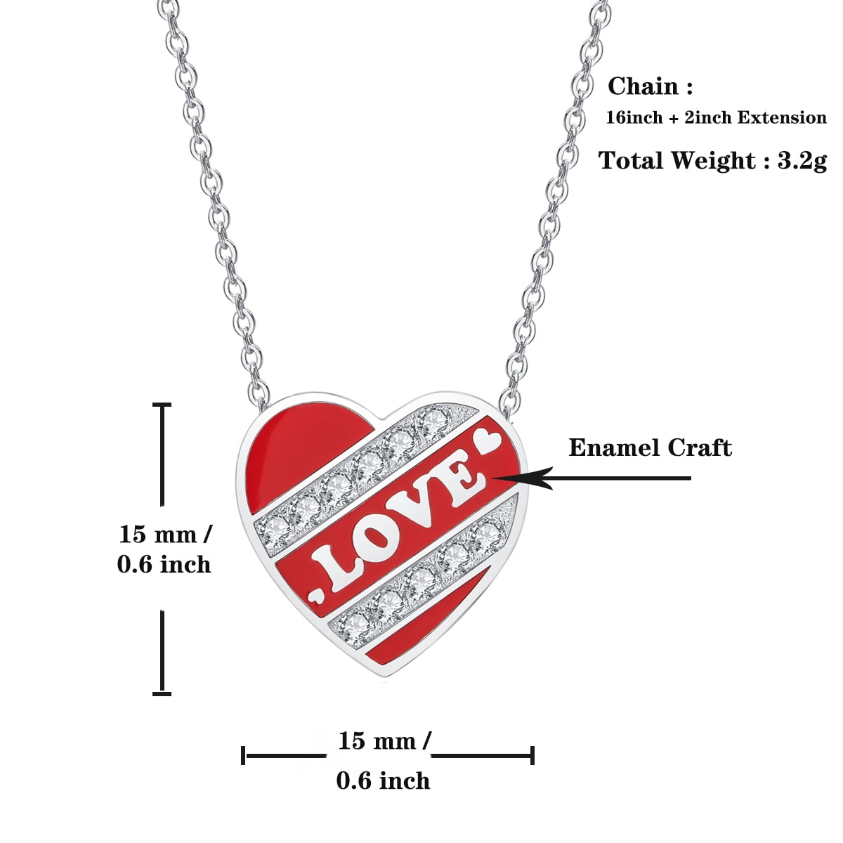 925 Sterling Silver 5A CZ Diamond Enamel Pendant Necklace for Women, Mother's Day