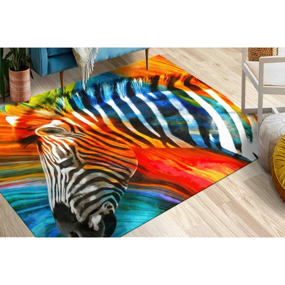 Zebra Rug, 3D Printed Rugs, Colorful Rugs, Animal Rug, Entry Rug, Home Decor Rugs, Stair Rugs, African Animals Rug, Housewarming Gift Rugs, 3.3'x6.5' - 100x200 cm