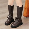 thumbnail image 2 of CONZONE Girl's Riding Boots Mid Calf Combat Boots for Girl Lace Up Side Zipper Soft Sole Leather Punk Goth Boot, 2 of 7