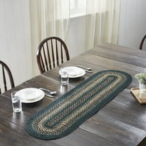 VHC Brands Pine Grove, Braided Jute Table Runner, Oval, Green, 13x48